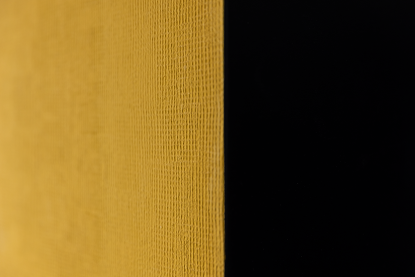 Farblicher und struktureller Kontrast: Honiggelb zu Schwarz sowie glatte zu strukturierter Wandfläche. Während der Untergrund im schwarzen Bereich mit dem Spritzspachtel Briplast Powerfill 1891 geglättet wurde, verklebte Pat Remont Bud vor der Schlussbeschichtung der farbigen Fläche den Wandbelag Relief S 3490.