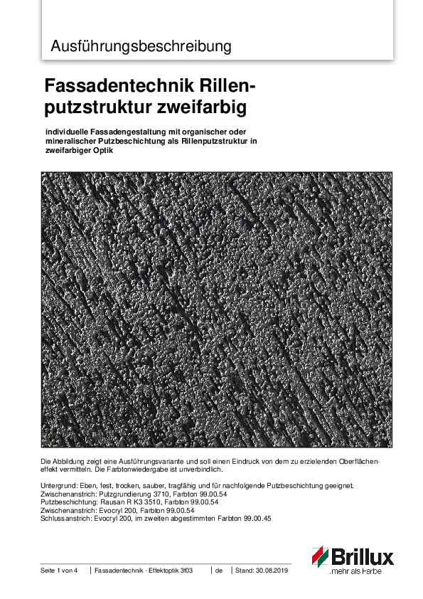 Ausführungsbeschreibung Rillenputzstruktur zweifarbig