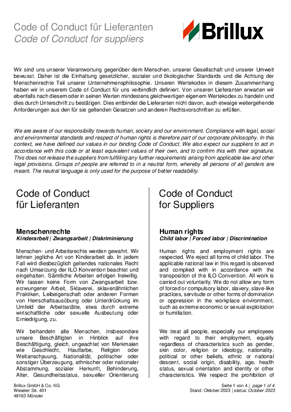 Brillux Code of Conduct für Lieferanten
