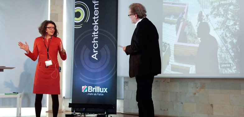 Prof. Dr.-Ing. Susanne Hofmann, die Baupiloten, Berlin, rechts: Moderator Burkhard Fröhlich