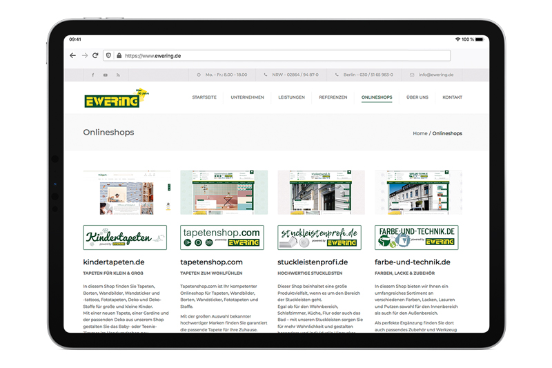 iPad-Ansicht der Ewering-Onlineshops