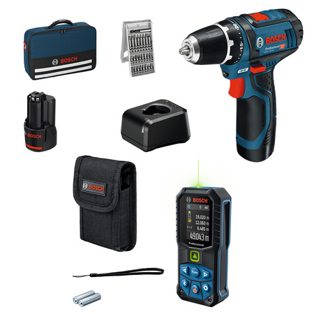 Set Bosch Bohrschrauber GSR 12V-15 und Laser-Entfernungsmesser GLM 50-27 CG 3321